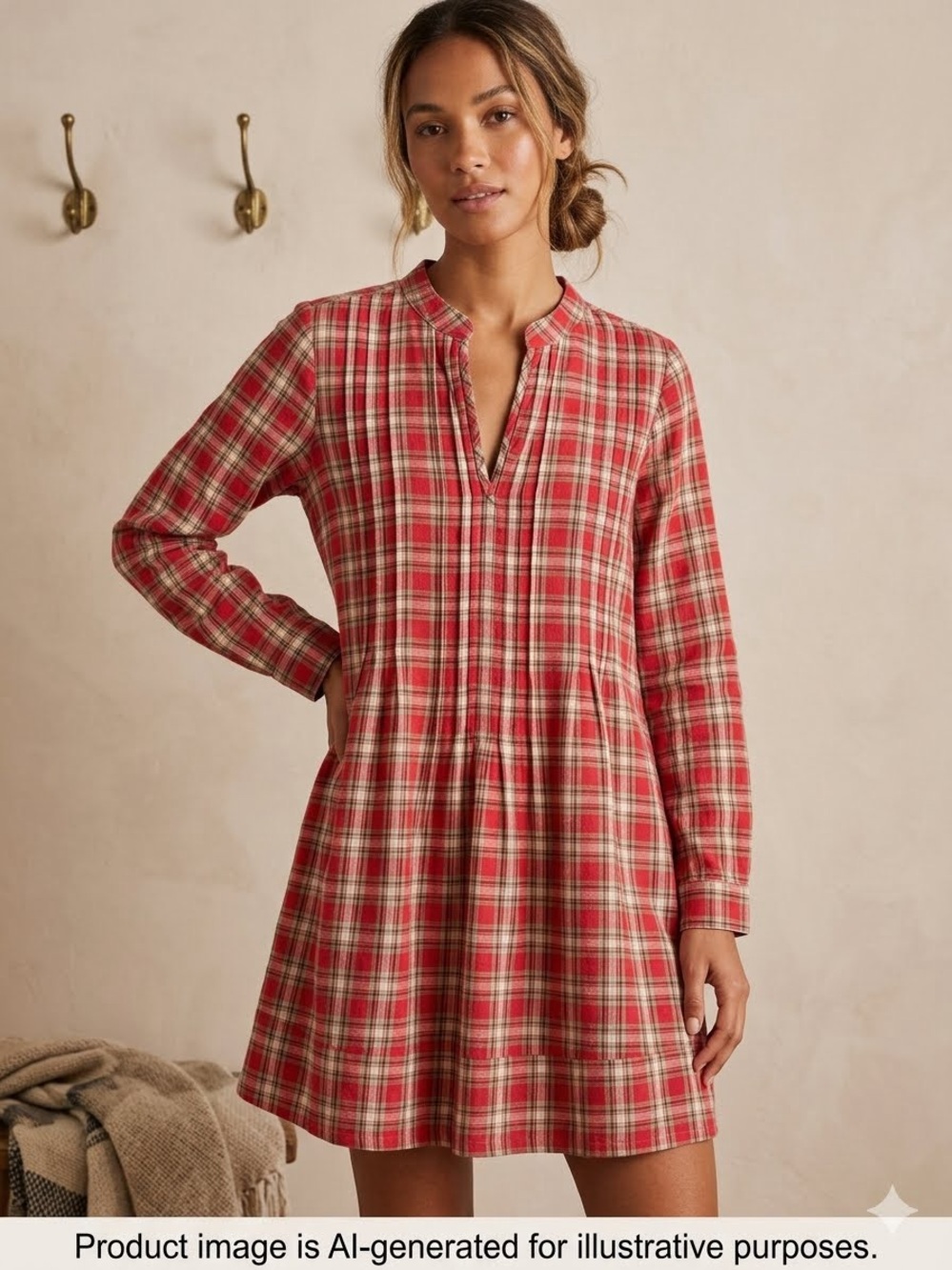 Uncle Frank Fisherman Red Plaid Tunic Dress Long Sleeve Cottagecore Western S